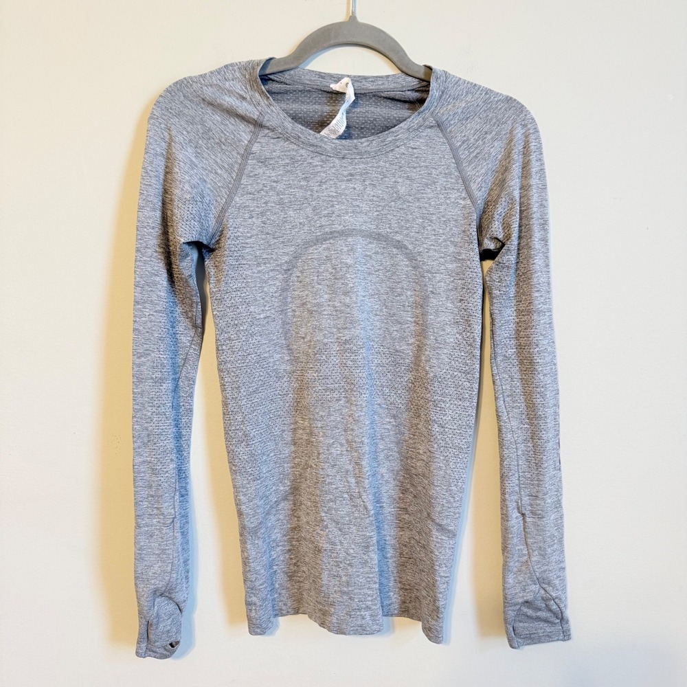 Lululemon Swiftly Tech Long Sleeve Crew Heathered Grey TCU Horned Frogs Size 4